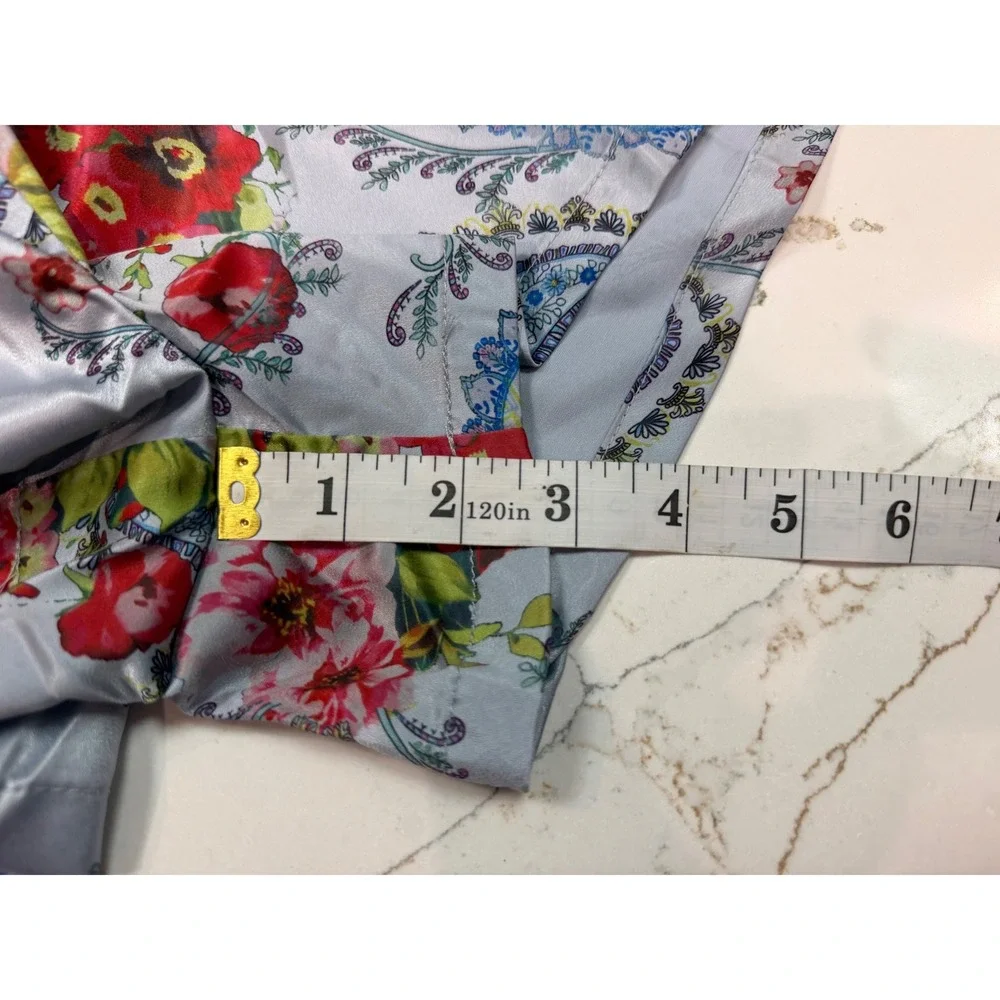 Umgee USA Womens Floral Paisley Satin Shorts Light Blue High Waist Small